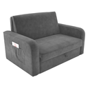 Ver imagem 1 de Sofá-Cama Baú Lyon Veludo Cinza 140cm com Bolso Lateral e Alça Frontal para Sala