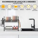Ver imagem 4 de Escorredor de Pia Louça Pratos Talheres Utensilios 2 Prateleiras Ganchos Organizaçao Bancada Rack Co