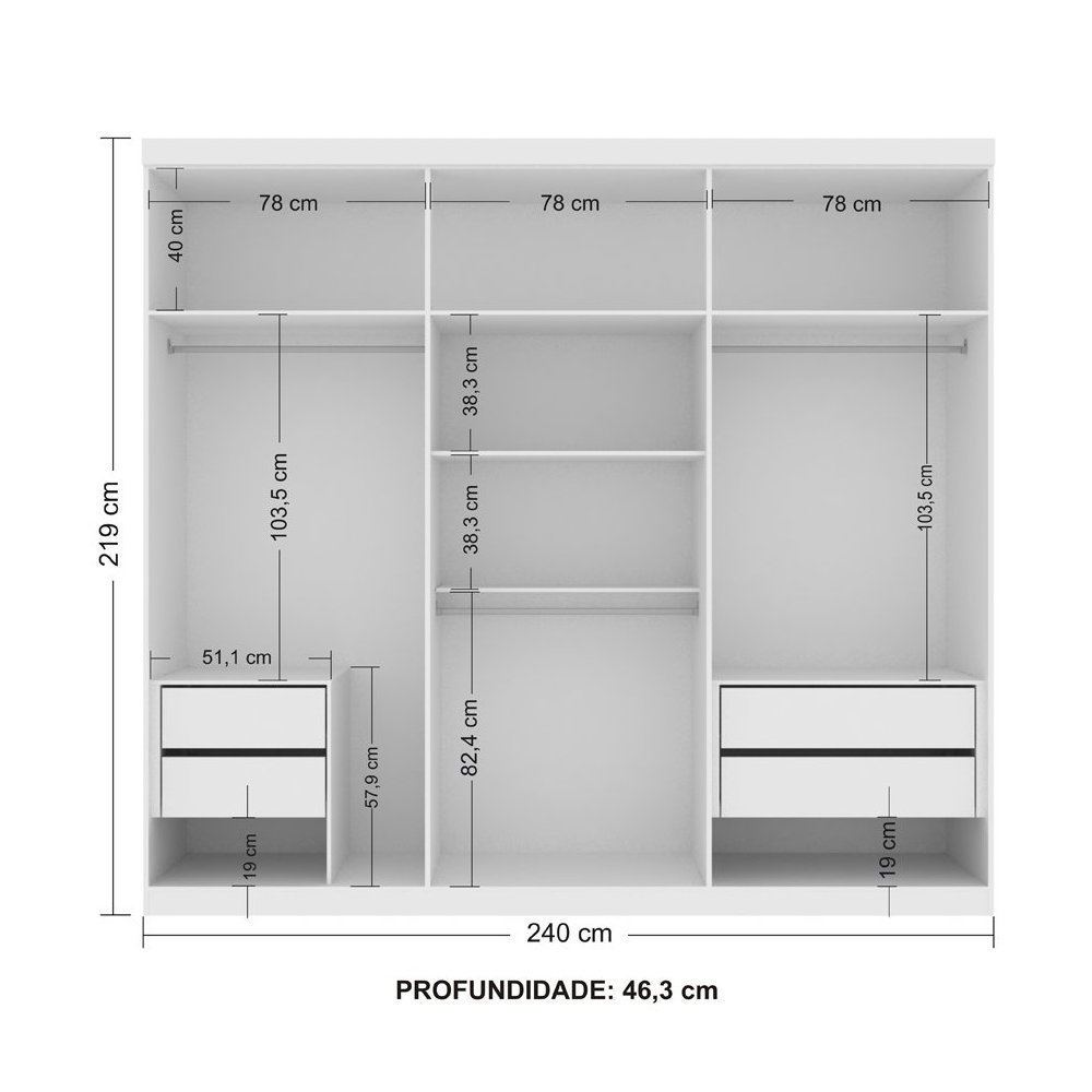 Guarda Roupa Santos Andirá Imaginare 6 Portas e 4 Gavetas Branco - 5