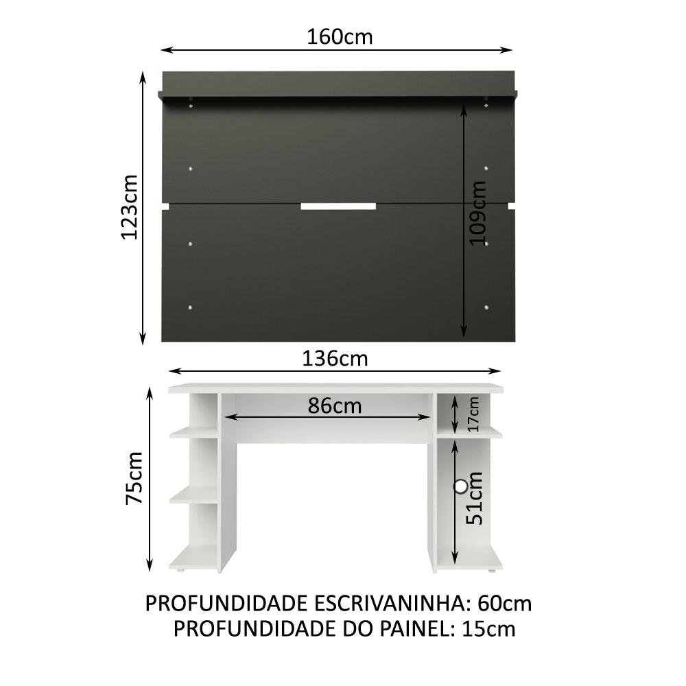 Mesa para Computador Gamer e Painel Tv Madesa - Branco/preto - 3