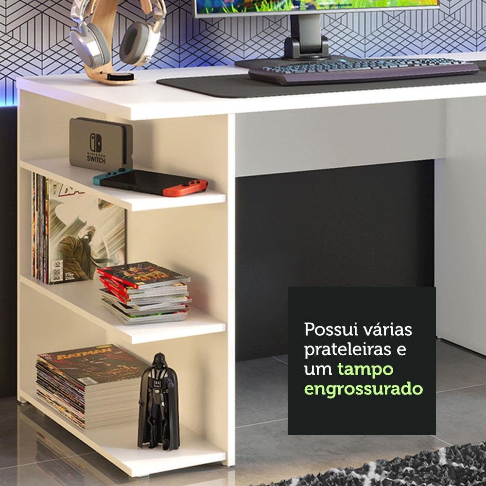 Mesa para Computador Gamer e Painel Tv Madesa - Branco/preto - 6