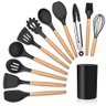 kit de utensílios de Cozinha Silicone cabo de Madeira 12 Pçs Cor:Preto - 1