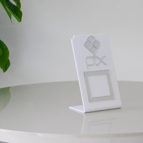 Expositor Qr Code Pix - Branco com Prata