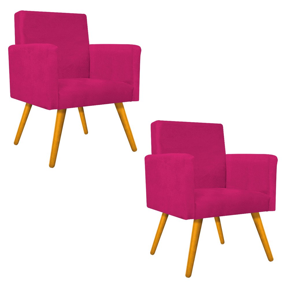 Kit 2 Poltronas Beatriz Pés Palitos Mel Suede - Adj Decor - Pink - 1