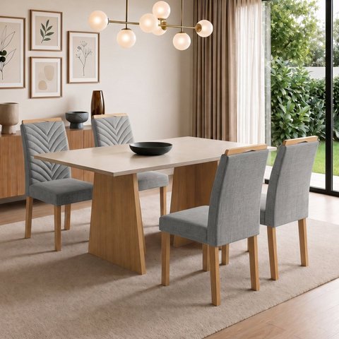 Conjunto Sala de Jantar 4 Lugares Retangular Tampo MDF 120x80cm Mesa Lyra e Cadeiras Carol