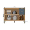 Ver imagem 2 de Balcão de Cozinha Colors 120 cm 3 Portas 2 Gavetas Freijó Azul Secreto - Kits Paraná