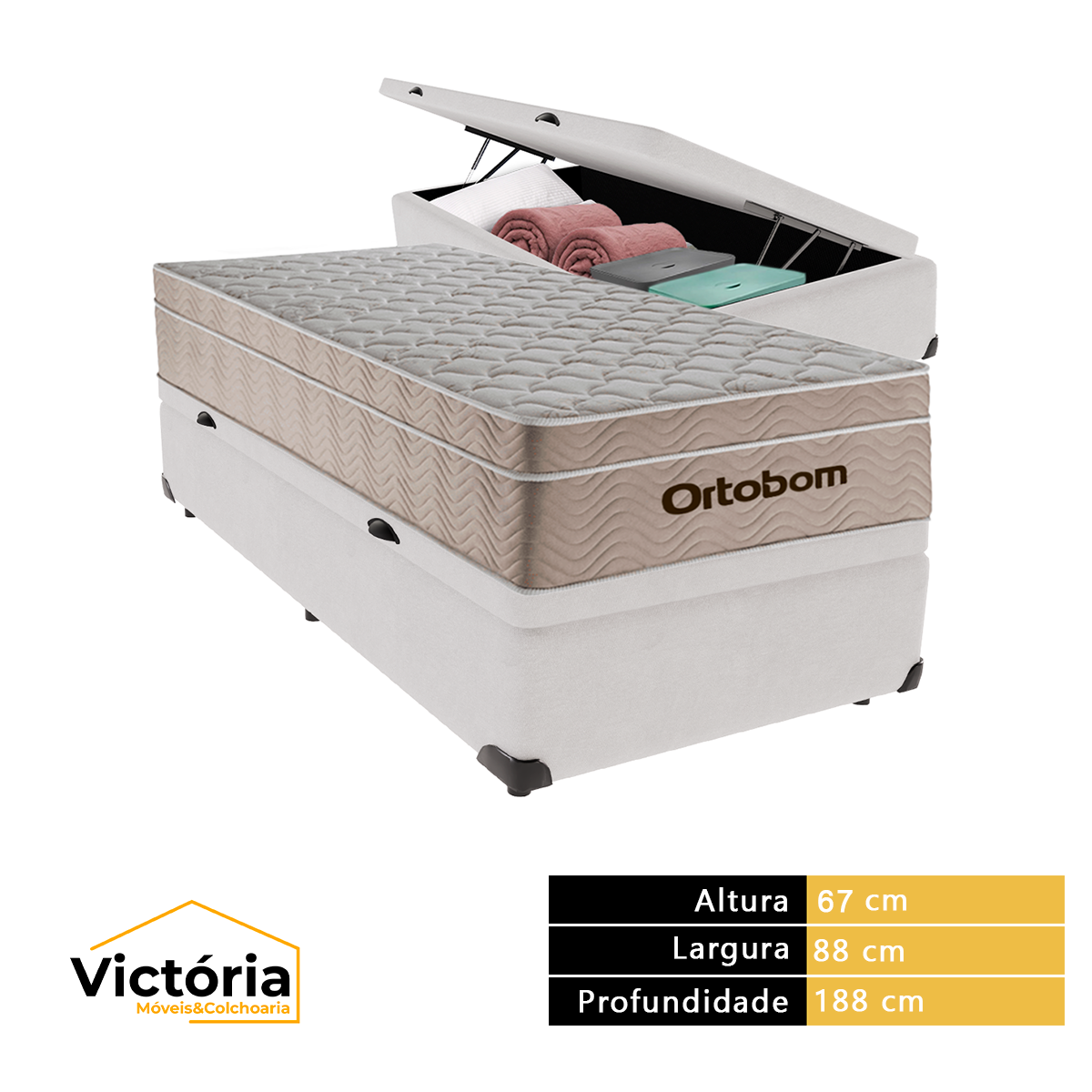 Cama Box com Baú Solteiro Branca e Colchão Ortobom Airtech Molas Ensacadas - 3