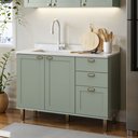 Ver imagem 1 de Balcão para Cozinha 2 Portas 3 Gavetas Provençais sem Tampo Iluminata Verde/Mint