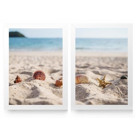 Quadro Decorativo 2 Pcs Branco Sand com Vidro