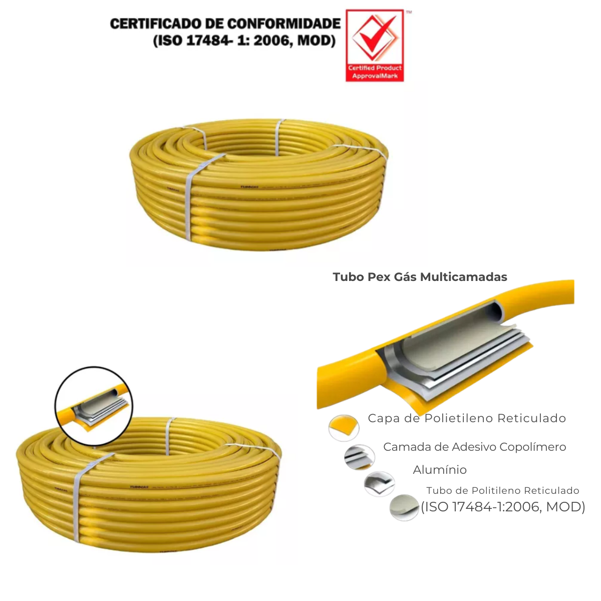 Kit 2 Metros Tubo Pex Multicamadas 16mm P/ Gás com Conexões - 5