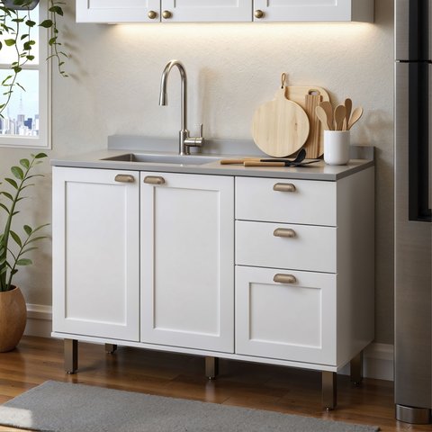 Balcão para Cozinha 2 Portas 3 Gavetas Provençal sem Tampo Iluminata Branco/Fosco
