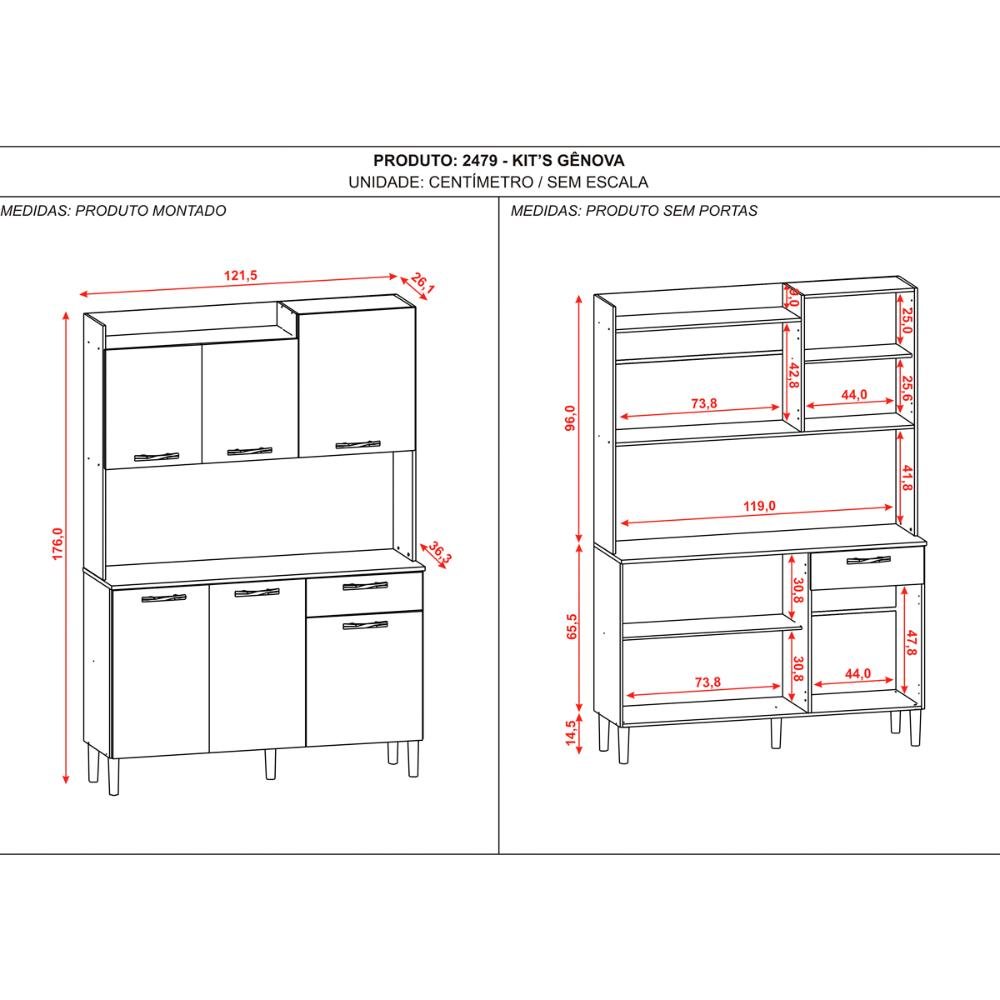 Armario Cozinha Genova 6 Portas 1 Gaveta Kits Parana Freijo Supremo - 4
