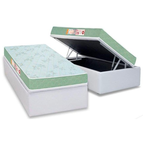 Cama Box Baú Solteiro: Colchão Espuma Castor D33 Sleep Max Duplo + Base Crc Courano White(88x188)