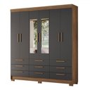 Ver imagem 2 de Guarda-roupa Casal Marilena 6 Portas 9 Gavetas Jatoba/grafite com Espelho - Pnr Móveis
