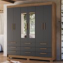 Ver imagem 1 de Guarda-roupa Casal Marilena 6 Portas 9 Gavetas Jatoba/grafite com Espelho - Pnr Móveis