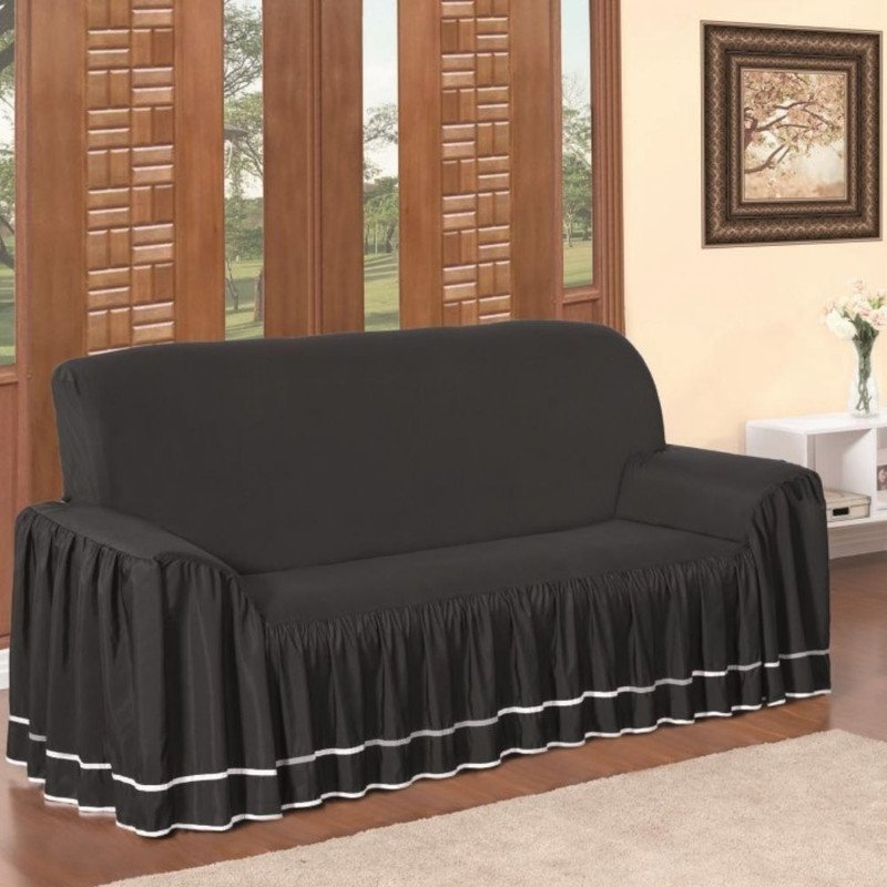 Forro de Sofa para Sala Dalila 3 Lugares Preto Malha Exclusiva ...