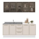 Ver imagem 5 de Cozinha com Rodapé Aéreo Cristaleira e Balcão Amara Bege/Creme/Branco