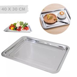 Bandeja Retangular Aço Inox Rasa para Servir 36 x 27cm - 3