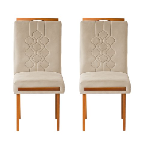 Kit 2 Cadeiras Estofadas de Jantar Tulipa - Mdf em Veludo Pés em Madeira - Vintage Decor - Bege