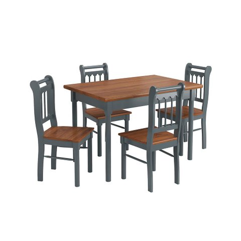 Conjunto Sala de Jantar e Cozinha Com 4 Cadeiras Madeira Maciça Cinza