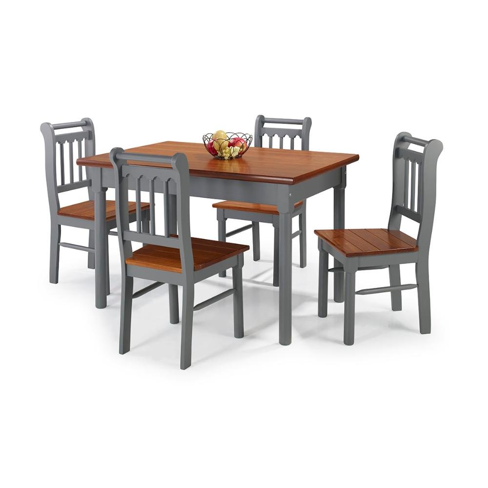 Conjunto Sala de Jantar e Cozinha Com 4 Cadeiras Madeira Maciça Cinza