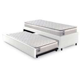 Bicama Box Solteiro Courino Linho Branco 88x188 com Dois Colchões Hanover Molas Ensacadas Inducol - 1