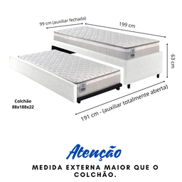 Bicama Box Solteiro Courino Linho Branco 88x188 com Dois Colchões Hanover Molas Ensacadas Inducol - 2