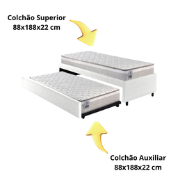 Bicama Box Solteiro Courino Linho Branco 88x188 com Dois Colchões Hanover Molas Ensacadas Inducol - 7