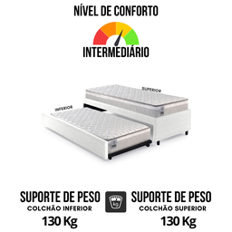 Bicama Box Solteiro Courino Linho Branco 88x188 com Dois Colchões Hanover Molas Ensacadas Inducol - 6