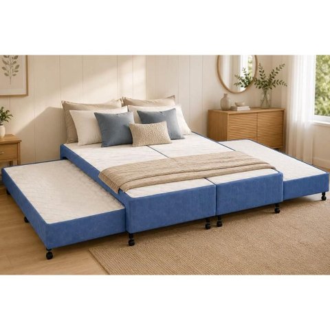 Cama Box c/Auxiliar Casal Castor Poli Blue 138x188x27