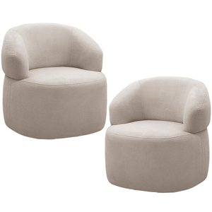 Kit 2 Poltronas Giratórias Giratória Sala Living Orgânico Carmen F04 Bouclê Bege - Lyam Decor