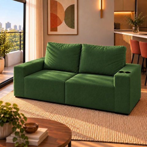 Sofá Modular 3 Lugares com Porta Copos 100% Espuma Balaqui Cor:Verde