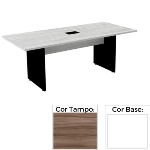 Mesa de Reunião com Caixa de Tomada Retangular 260 x 120 cm Pé Painel PE25 em MDP Walnut Base