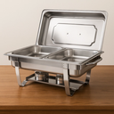 Ver mais imagens de Rechaud Rm Retangular em Aço Inox Banho com 2 Cubas e Fogareiro 11 L Buffet