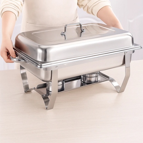 Rechaud Rm Retangular em Aço Inox Banho com 2 Cubas e Fogareiro 11 L Buffet