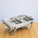 Ver imagem 5 de Rechaud Rm Retangular em Aço Inox Banho com 2 Cubas e Fogareiro 11 L Buffet