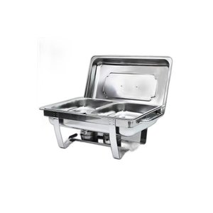 Rechaud Rm Retangular em Aço Inox Banho com 2 Cubas e Fogareiro 11 L Buffet