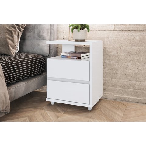Mesa de Cabeceira 2 Gavetas Lacy Branco