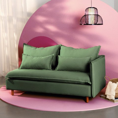 Sofá Modular 2 Lugares Braço Lateral com Pé Madeira Sôma CabeCasa MadeiraOriginals Verde