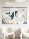 Ver imagem 1 de Kit 2 Quadros Decorativos Infantil Animais Fundo Oceano No1