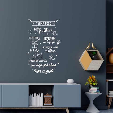 Adesivo de Parede Frase Tenha Foco Seja Positivo Motivação Empresa Escritório Kanto Store Adesivo de