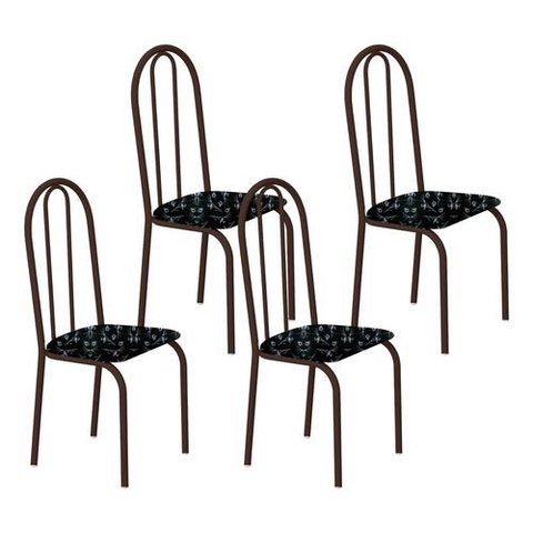 Kit 4 Cadeiras Ubatuba Corino Preto Lirio Tubo Marrom Cafe