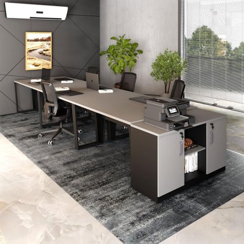 Plataforma de Trabalho para Escritório com Armário 2 Portas MDP 405cm Cinza Sagrado com Preto