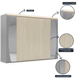 Guarda Roupa Casal com Efeito Ripado, Espelho e LED 6 Portas 6 Gavetas Inovação 100% MDF - 11