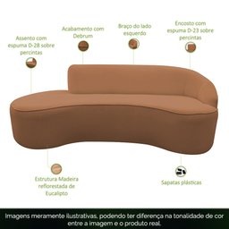 Sofá Curvo 02 Lugares 150cm Braço Esquerdo Eron Bouclê Terracota - CasaePoltrona - 3