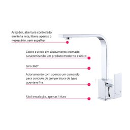 Torneira Monocomando Cromada com Saída para Água Filtrada Cozinha Área Gourmet Inovartte In52 - 7