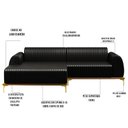 Ver imagem 3 de Sofá 2,65M 4 Lugares com Chaise Esquerdo Pés Gold Molino B-159 Corano Preto