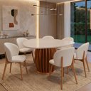 Ver imagem 2 de Mesa de Jantar 6 Lugares Orgânica Tampo com Vidro 136cm Merisi D05 Freijó Off White - Lyam Decor