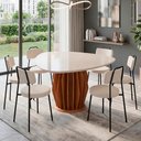 Ver imagem 3 de Mesa de Jantar 6 Lugares Orgânica Tampo com Vidro 136cm Merisi D05 Freijó Off White - Lyam Decor