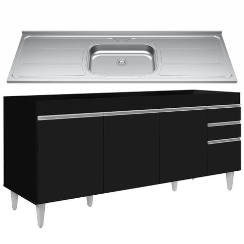 Balcão Gabinete com Pia 180cm Dallas Preto - Lumil